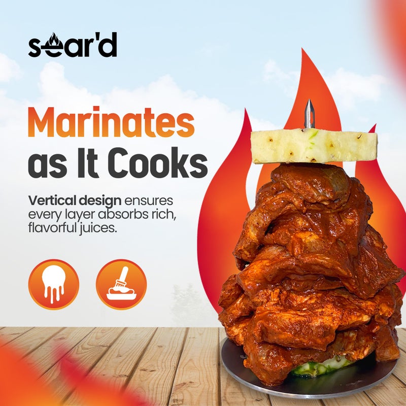 SEAR'D Stainless Vertical Skewer Barbecue Spit Skewer Grill BBQ - Great for Tacos Al Pastor, Shawarma, Brazilian Churrasco, Whole Chickens and Many Other Delicious Dishes! - Image 2